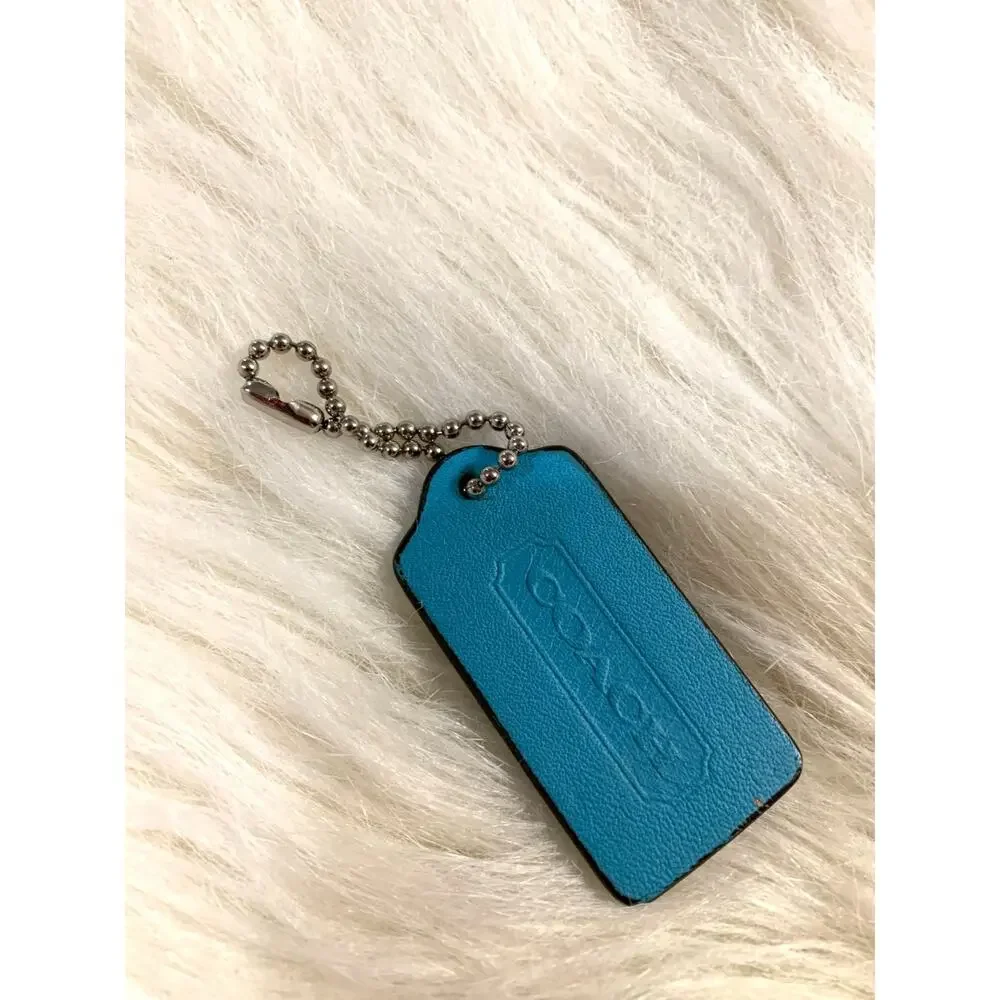 Authentic COACH Turquoise Blue Leather Lozenge Hang Tag Purse Charm 2